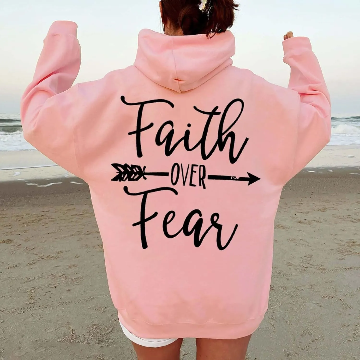 Women Solid Basic Letter Loose Hoodie Women Winter Warm Fashion Long Sleeve Loose Solid Hooded Sweatshirt for Women