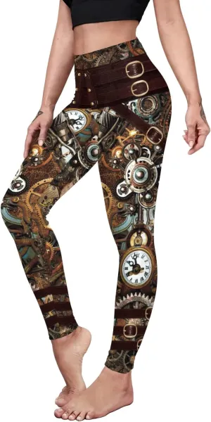 Women Steampunk Retro Leggings Comic Cosplay Punk Print Polyester Gothic Trousers Capris Pants S-4XL Plus Size