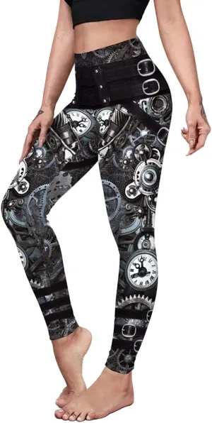 Women Steampunk Retro Leggings Comic Cosplay Punk Print Polyester Gothic Trousers Capris Pants S-4XL Plus Size