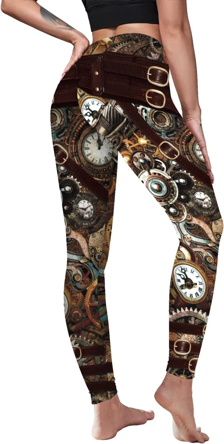 Women Steampunk Retro Leggings Comic Cosplay Punk Print Polyester Gothic Trousers Capris Pants S-4XL Plus Size