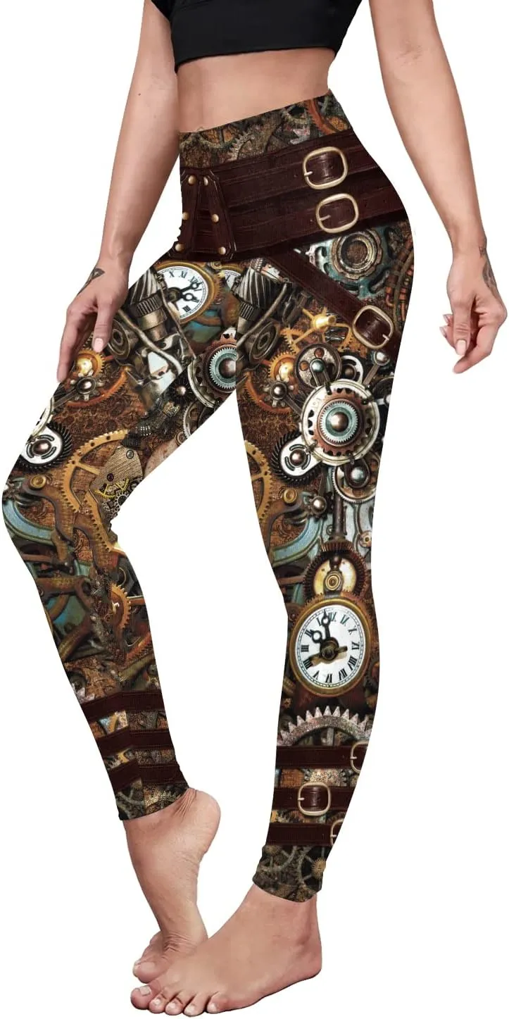 Women Steampunk Retro Leggings Comic Cosplay Punk Print Polyester Gothic Trousers Capris Pants S-4XL Plus Size
