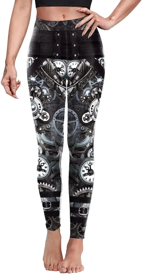Women Steampunk Retro Leggings Comic Cosplay Punk Print Polyester Gothic Trousers Capris Pants S-4XL Plus Size