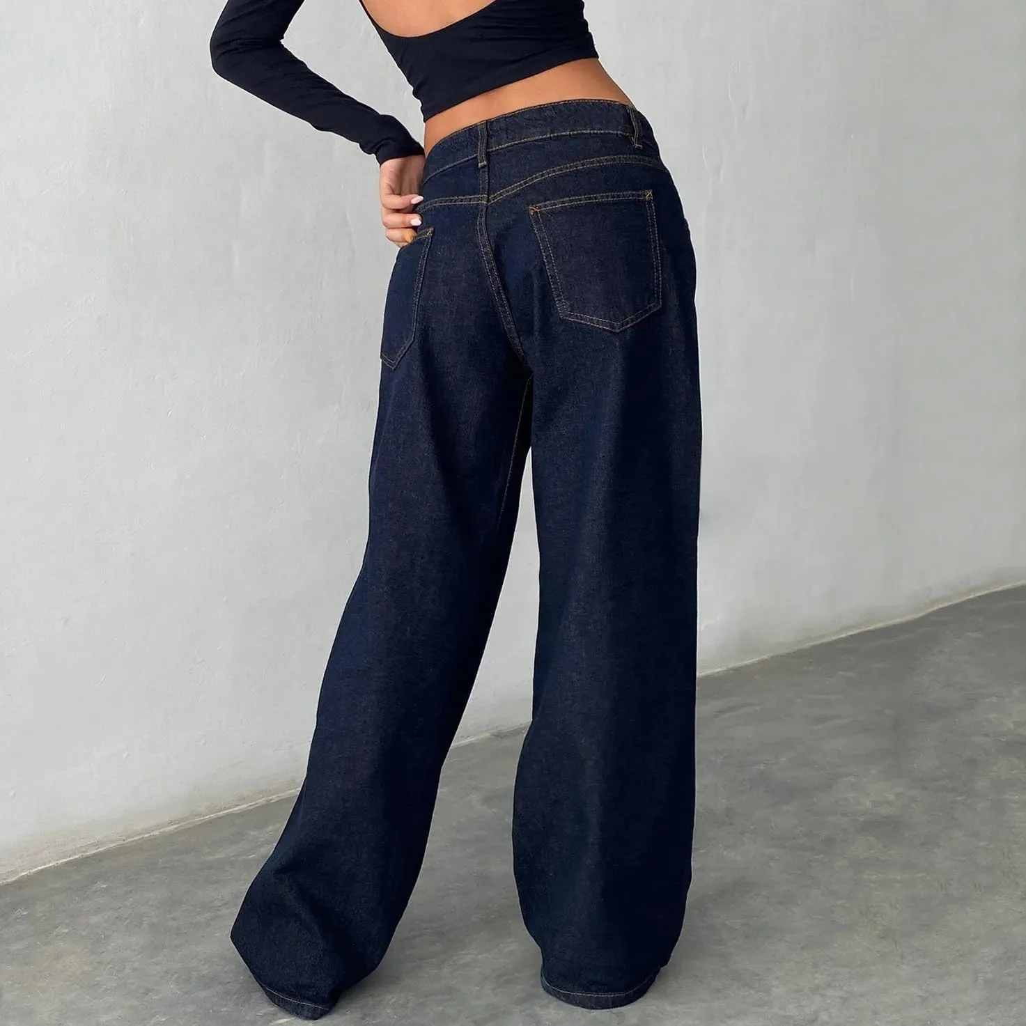 Women Straight Leg Boyfriend Jeans Low Waist Wide Leg Baggy Jeans Vintage Denim Pants
