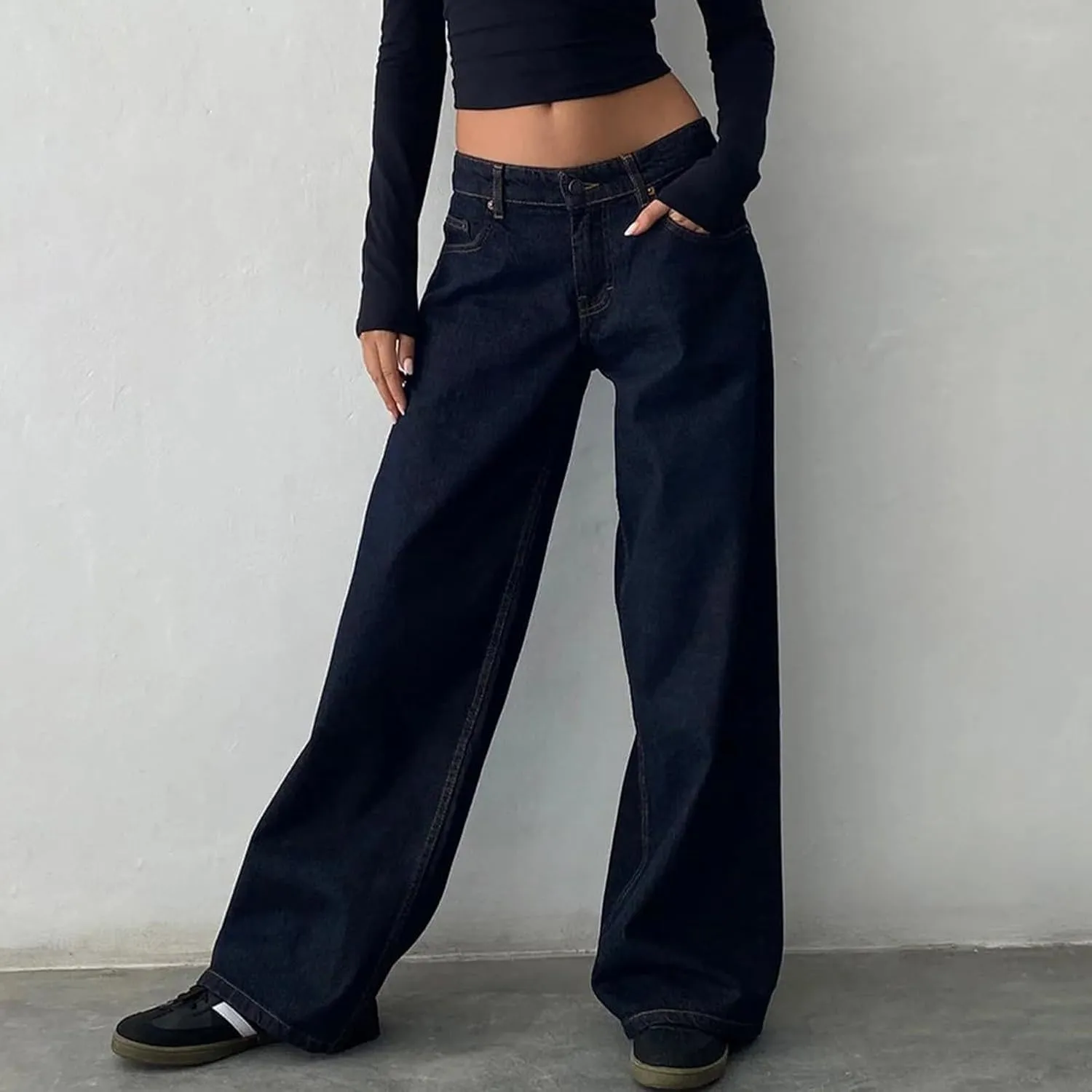 Women Straight Leg Boyfriend Jeans Low Waist Wide Leg Baggy Jeans Vintage Denim Pants
