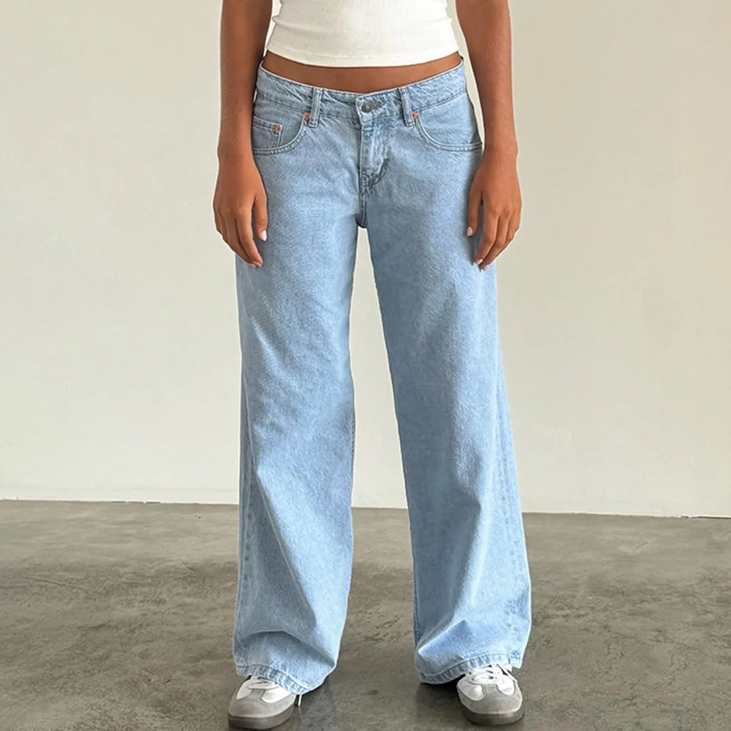 Women Straight Leg Boyfriend Jeans Low Waist Wide Leg Baggy Jeans Vintage Denim Pants