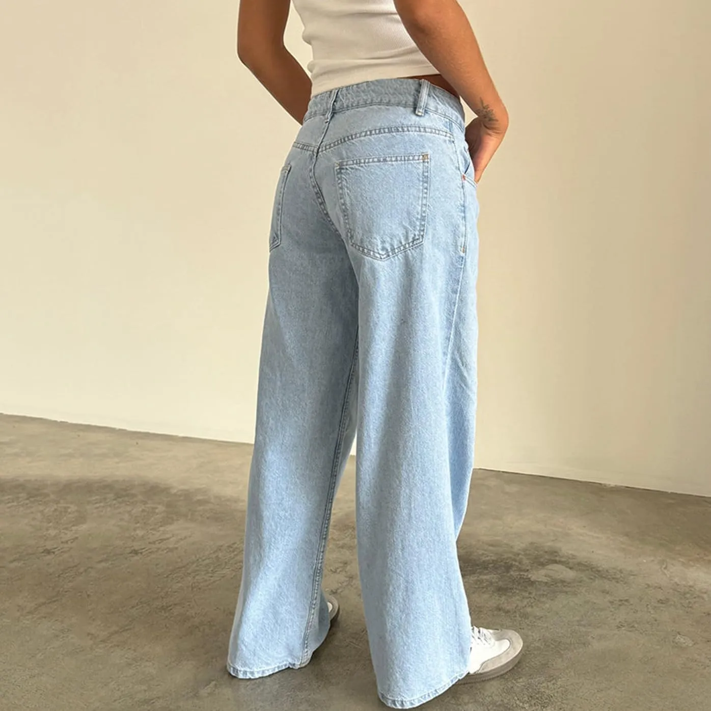 Women Straight Leg Boyfriend Jeans Low Waist Wide Leg Baggy Jeans Vintage Denim Pants