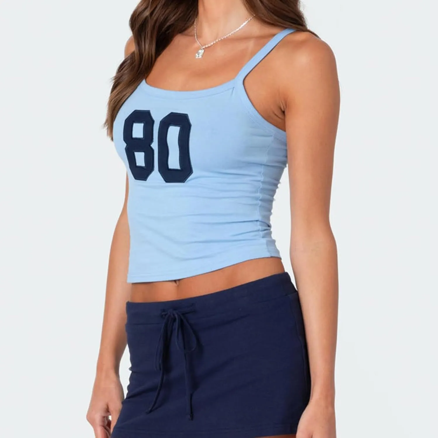 Women Strap Tank Top Y2k Number Print Camisole Sleeveless Backless Shirt Summer Slim Fit Square Neck Tank Top
