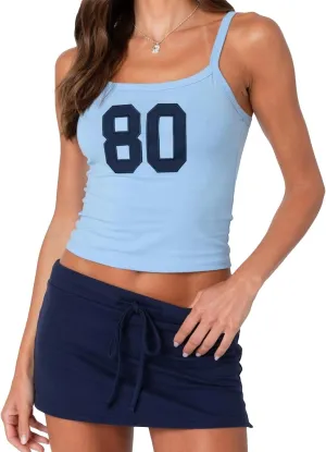 Women Strap Tank Top Y2k Number Print Camisole Sleeveless Backless Shirt Summer Slim Fit Square Neck Tank Top