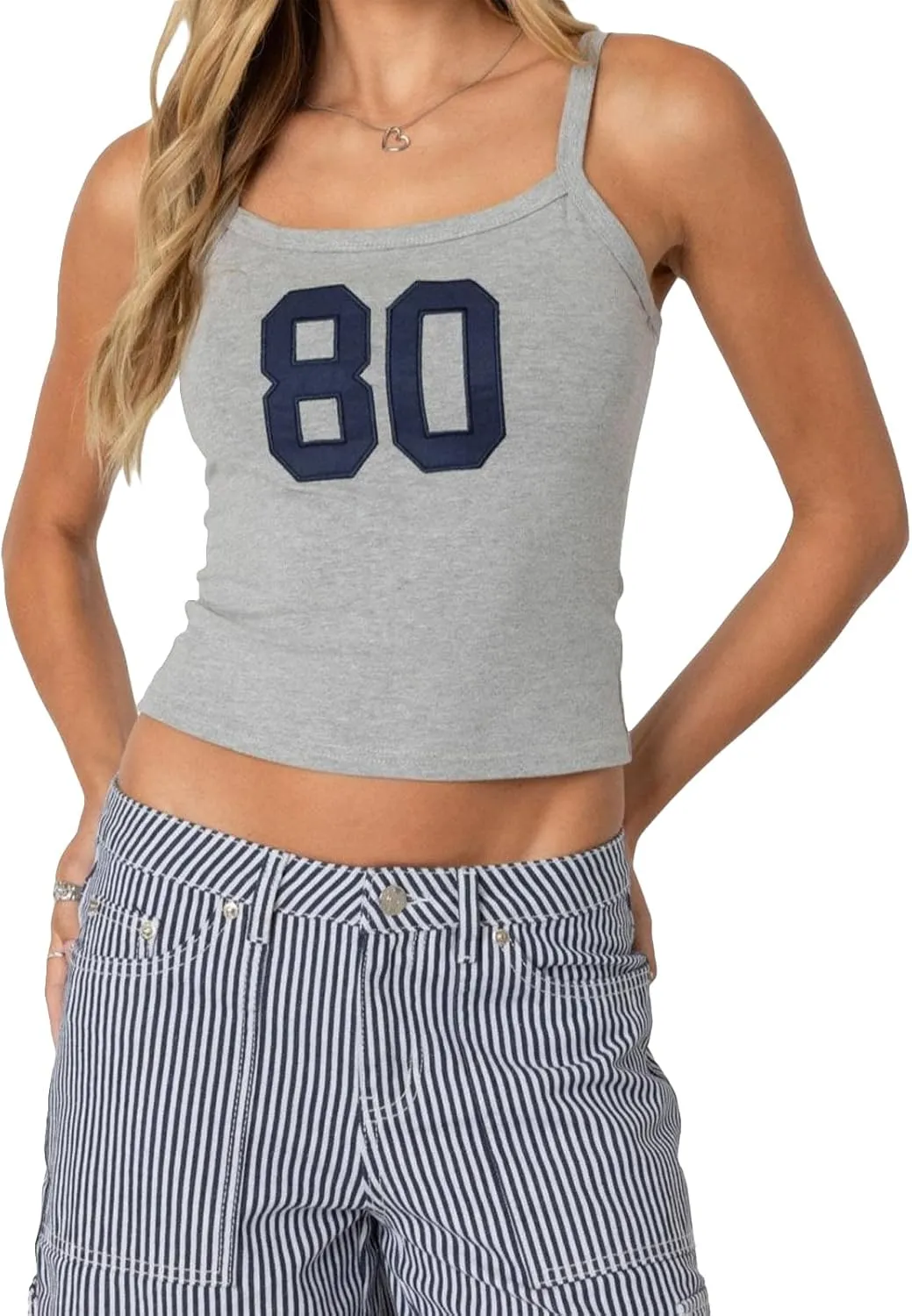 Women Strap Tank Top Y2k Number Print Camisole Sleeveless Backless Shirt Summer Slim Fit Square Neck Tank Top