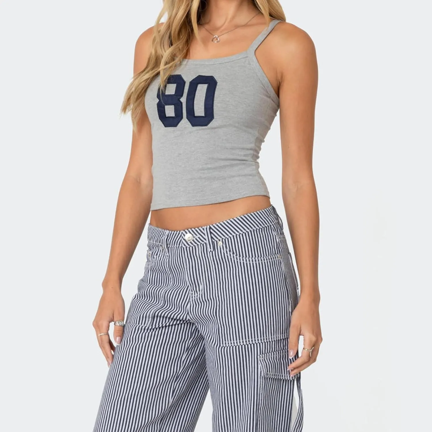 Women Strap Tank Top Y2k Number Print Camisole Sleeveless Backless Shirt Summer Slim Fit Square Neck Tank Top