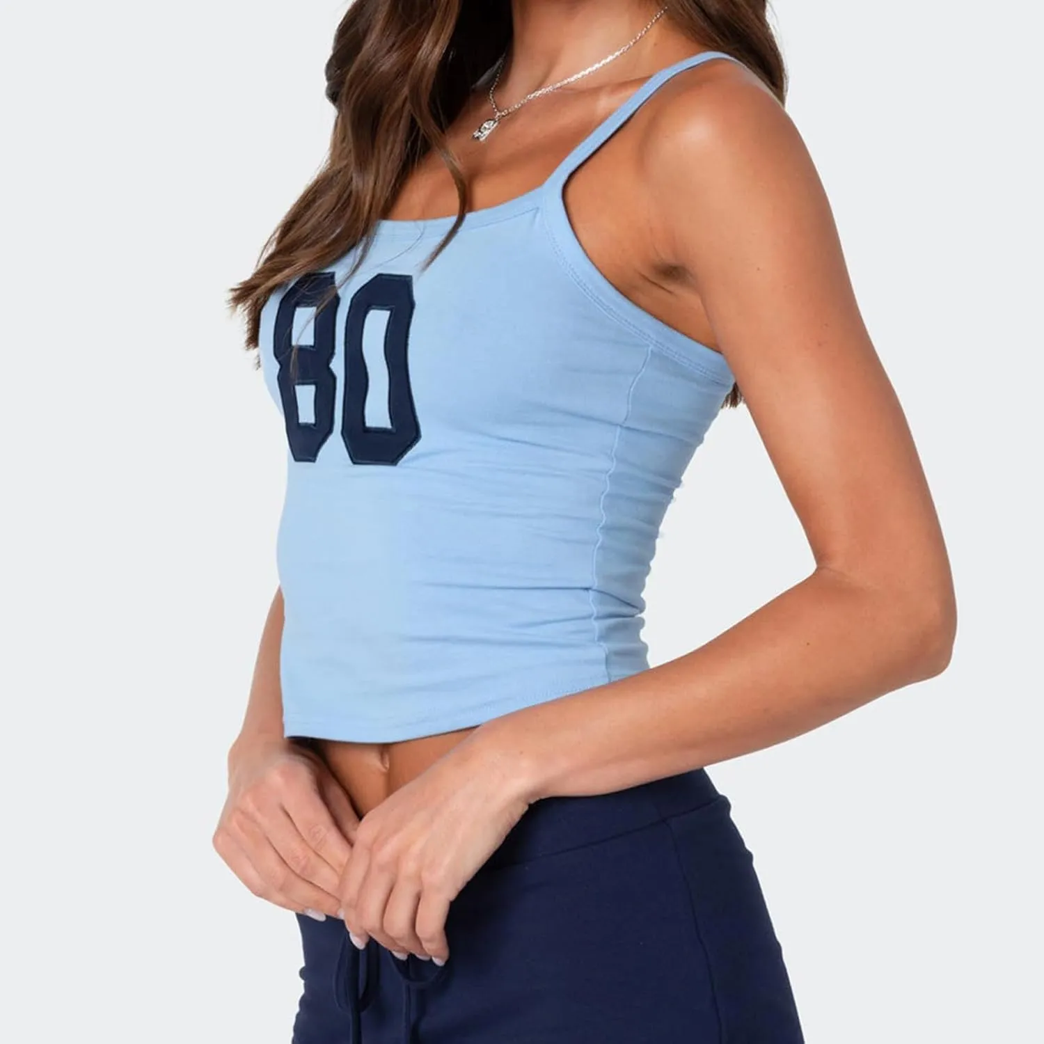 Women Strap Tank Top Y2k Number Print Camisole Sleeveless Backless Shirt Summer Slim Fit Square Neck Tank Top