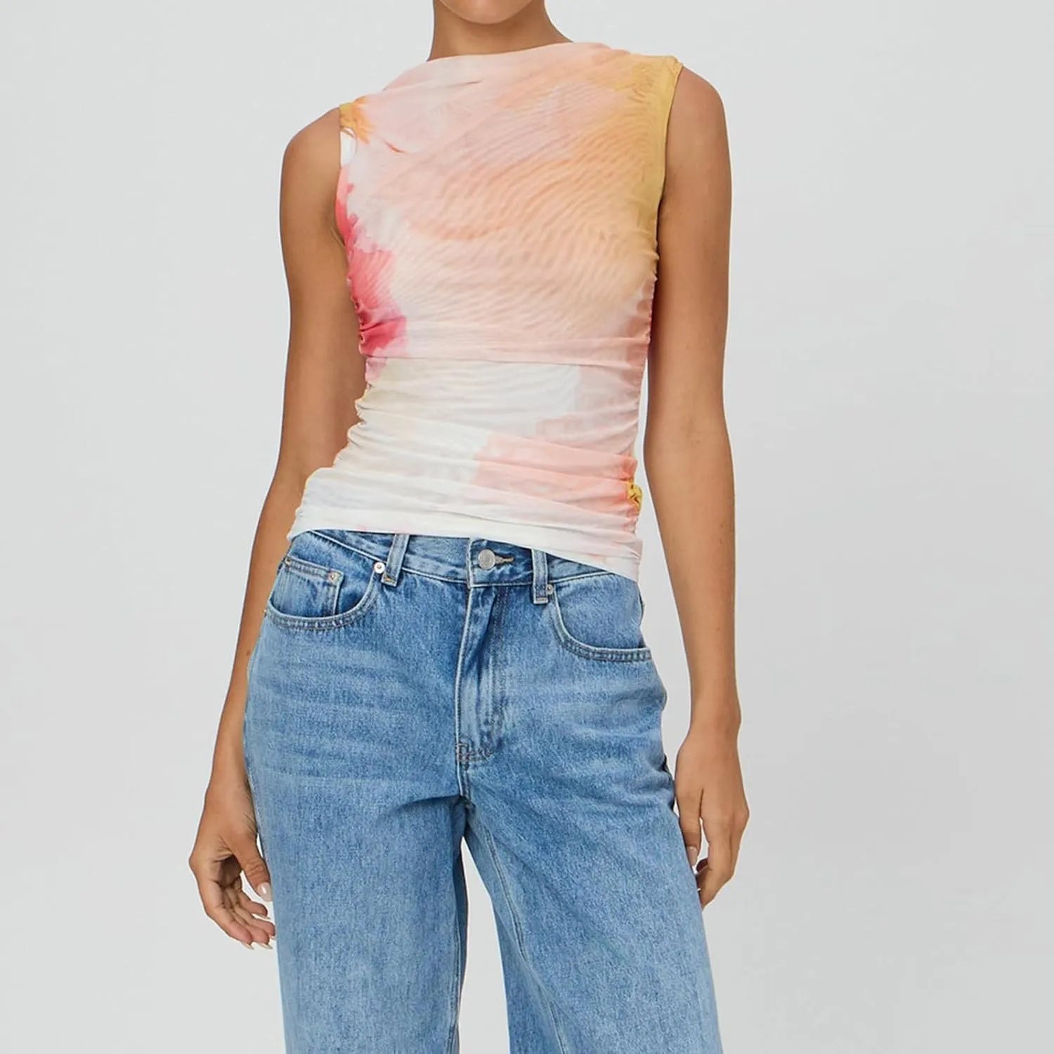 Women Y2k Floral Tank Top One Shoulder Sleeveless Graphic Cami Tank Top Flower Print Aesthetic Tee Summer Streetwear