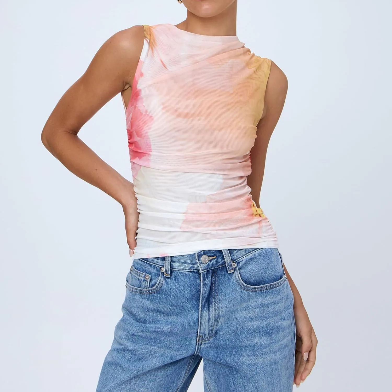 Women Y2k Floral Tank Top One Shoulder Sleeveless Graphic Cami Tank Top Flower Print Aesthetic Tee Summer Streetwear