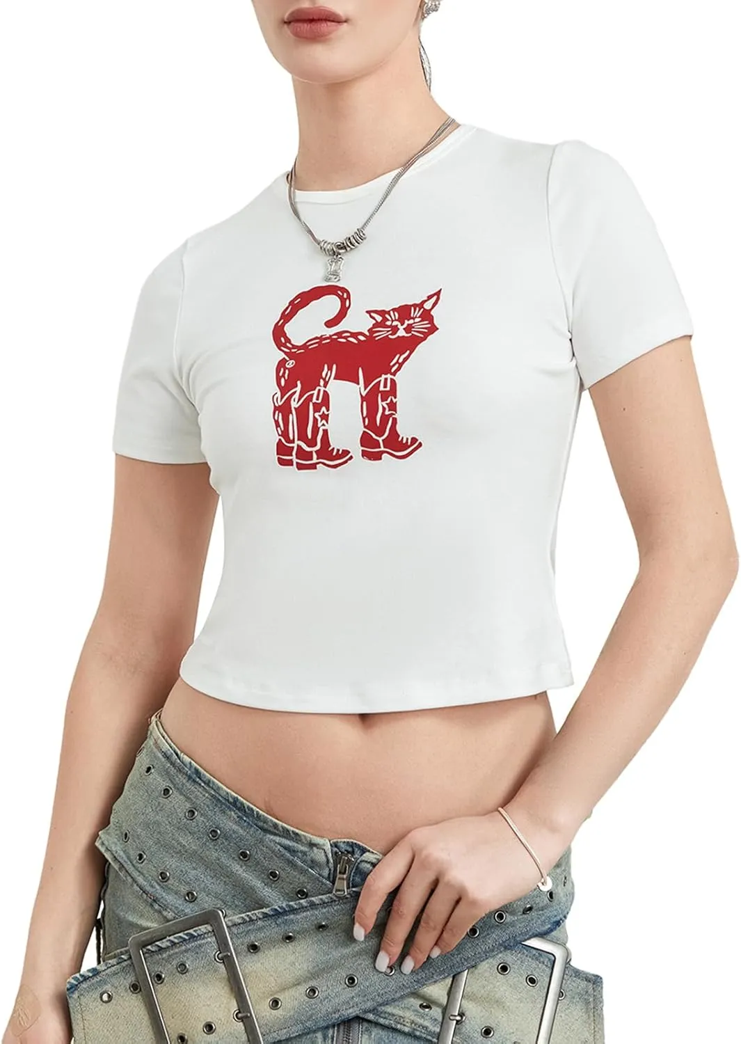 Women Y2k Graphic T-Shirt Crew Neck Short Sleeve Baby Tee Summer Crop Tops 00S Aesthetic Going Out Tops Streetwear