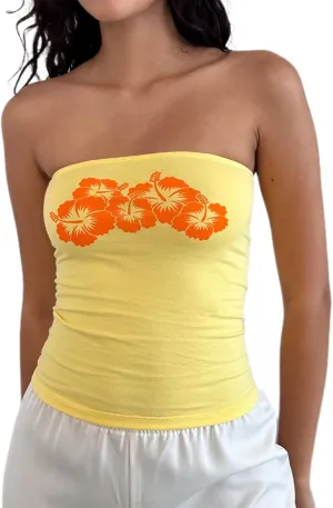 Women Y2k Tube Top Strapless Floral Print Bandeau Top Summer Aesthetic Sleveeless Tanks Going Out Tops
