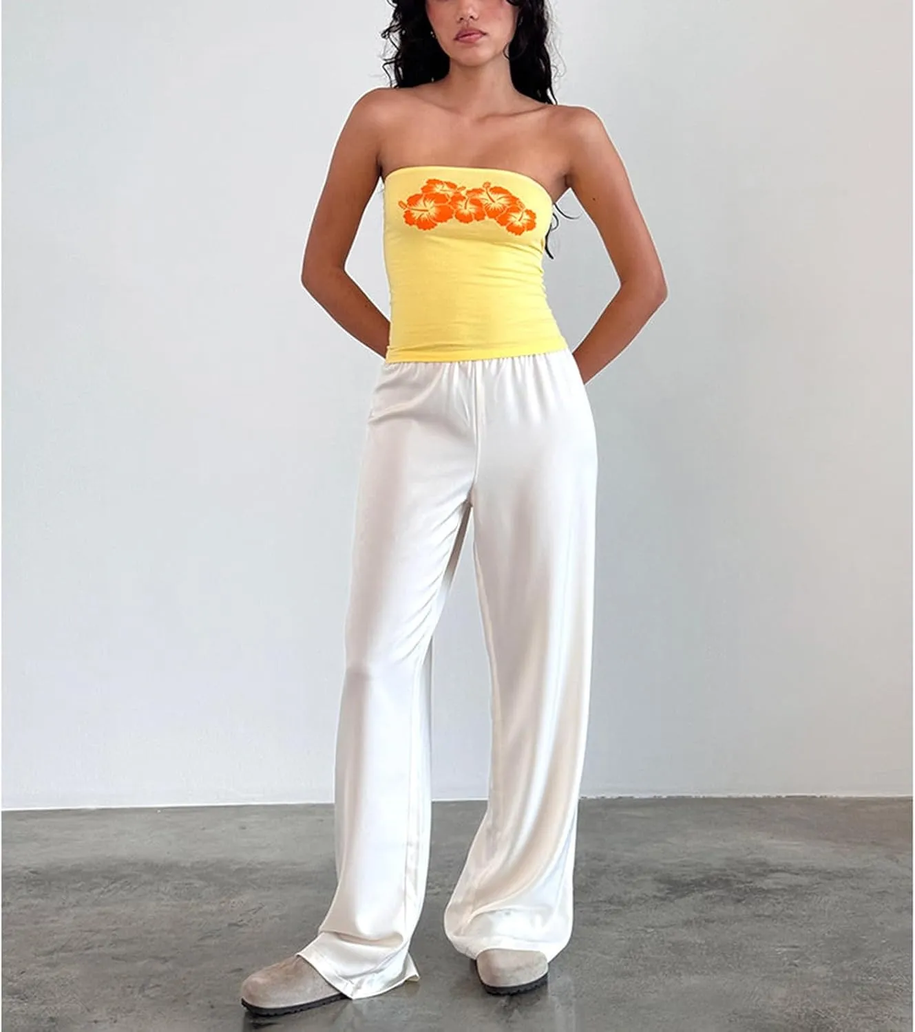 Women Y2k Tube Top Strapless Floral Print Bandeau Top Summer Aesthetic Sleveeless Tanks Going Out Tops