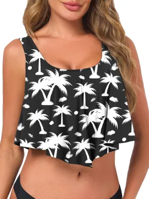 Women's Bikini Top Tankini Tops Push Up Bathing Suit Top Flounce Swimsuit Tops Swim Bra for Large Bust