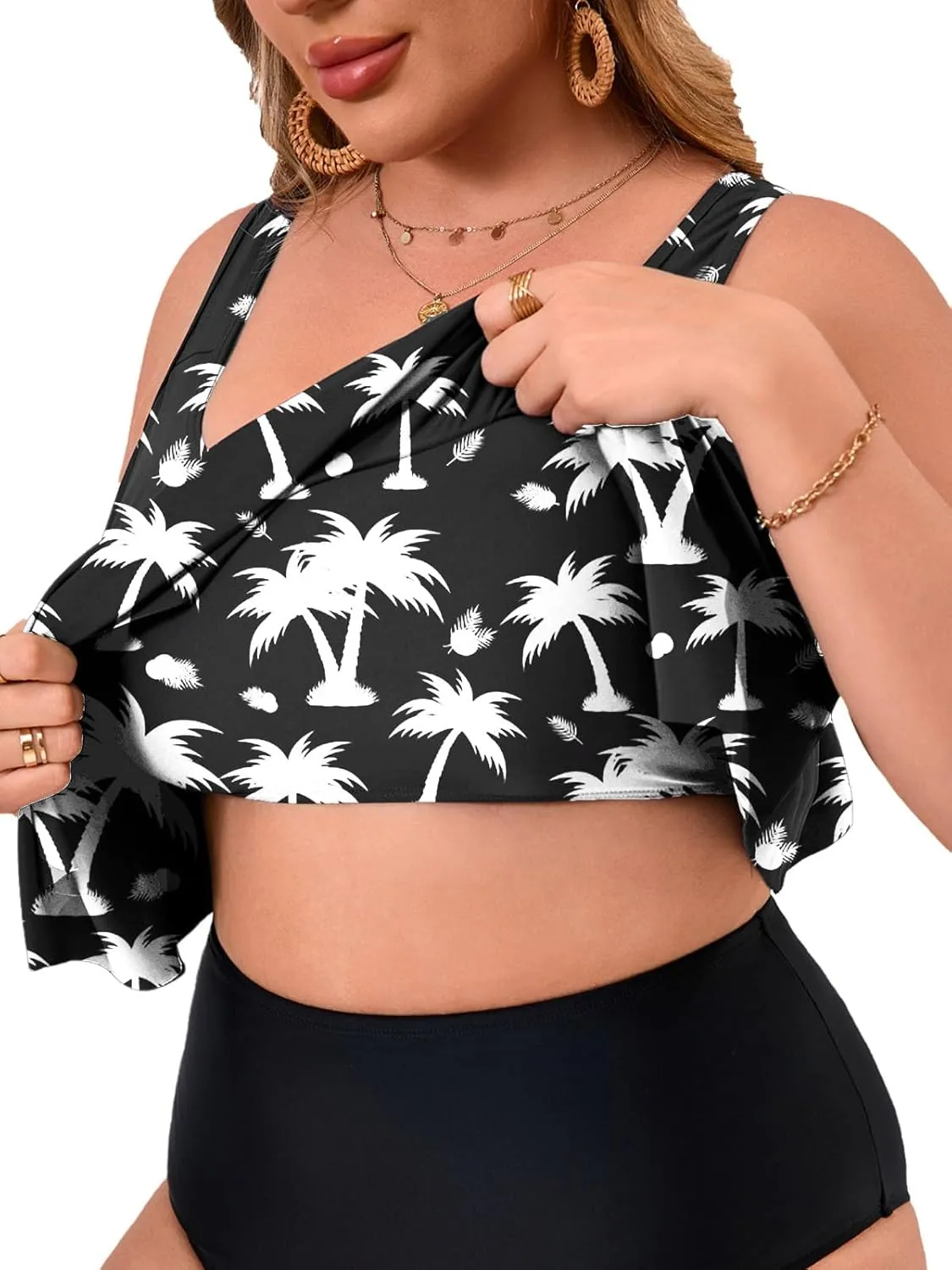 Women's Bikini Top Tankini Tops Push Up Bathing Suit Top Flounce Swimsuit Tops Swim Bra for Large Bust