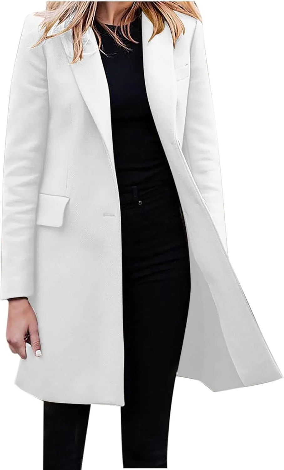 Womens Business Blazers Wool Blend Flannel Suit Jackets Long Pea Trench Coats Open Front Cardigan Fall Winter Tops