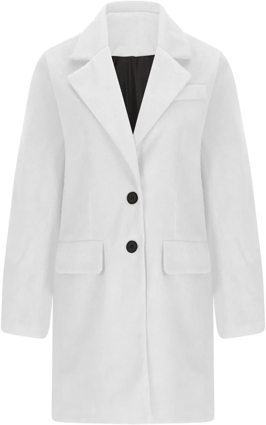 Womens Business Blazers Wool Blend Flannel Suit Jackets Long Pea Trench Coats Open Front Cardigan Fall Winter Tops