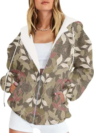 Womens Camo Zip Up Hoodie Long Sleeve Graphic Oversized Hooded Jackets Fleece Camouflage Hoodie with Pockets