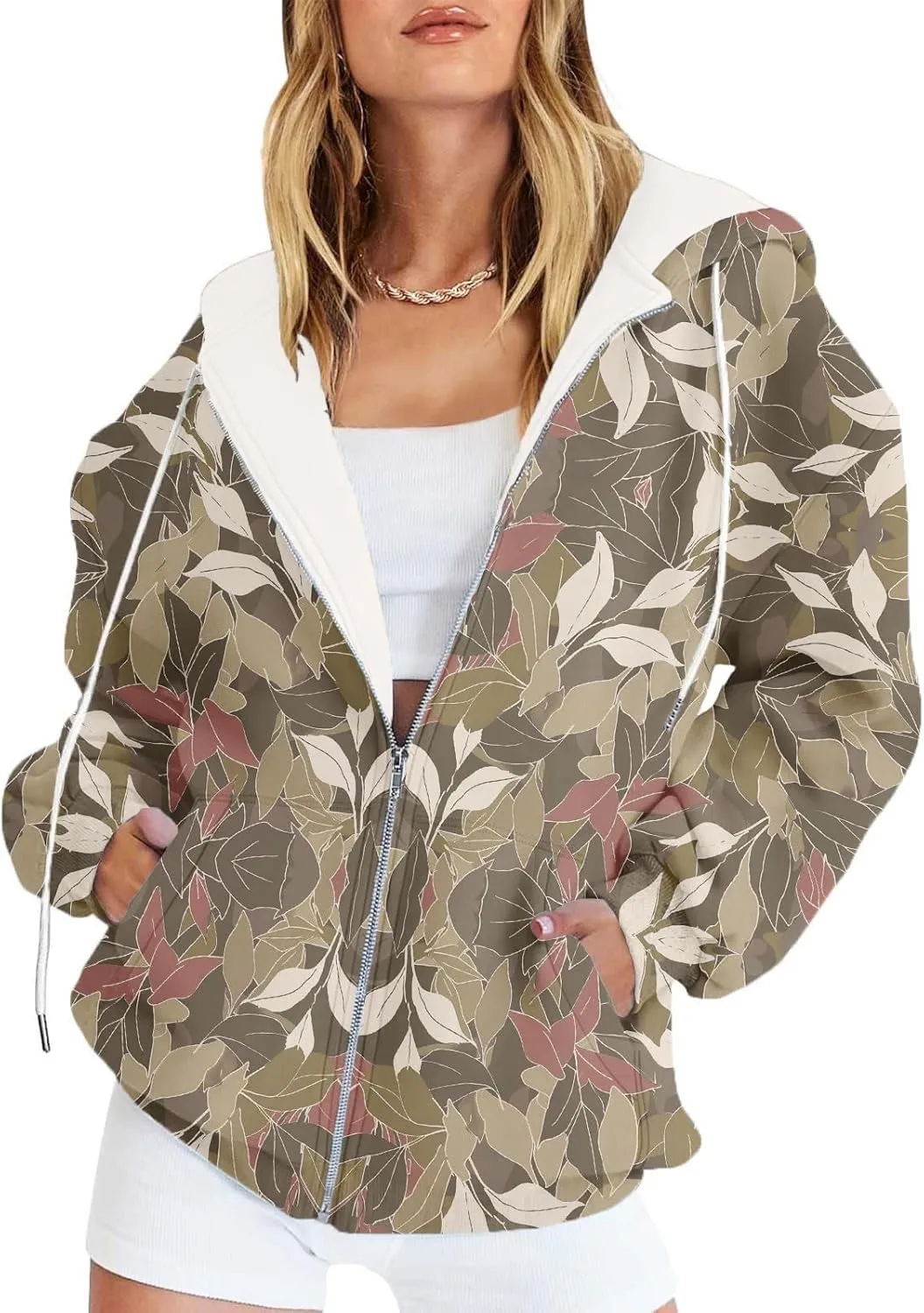 Womens Camo Zip Up Hoodie Long Sleeve Graphic Oversized Hooded Jackets Fleece Camouflage Hoodie with Pockets