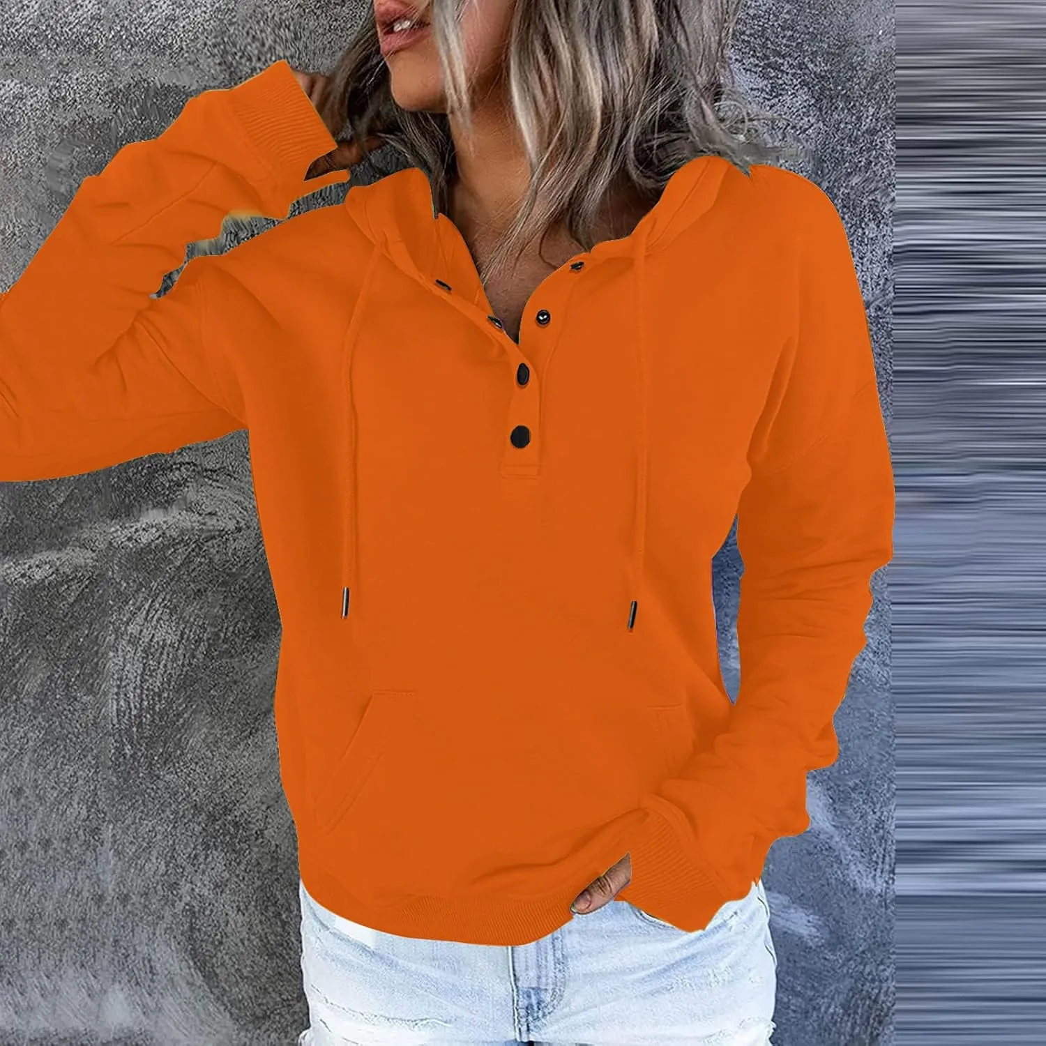 Womens Casual Button Down Hoodies Drawstring Long Sleeve Pullover Hooded Sweatshirt Fall Outfits Clothes Thumb Hole