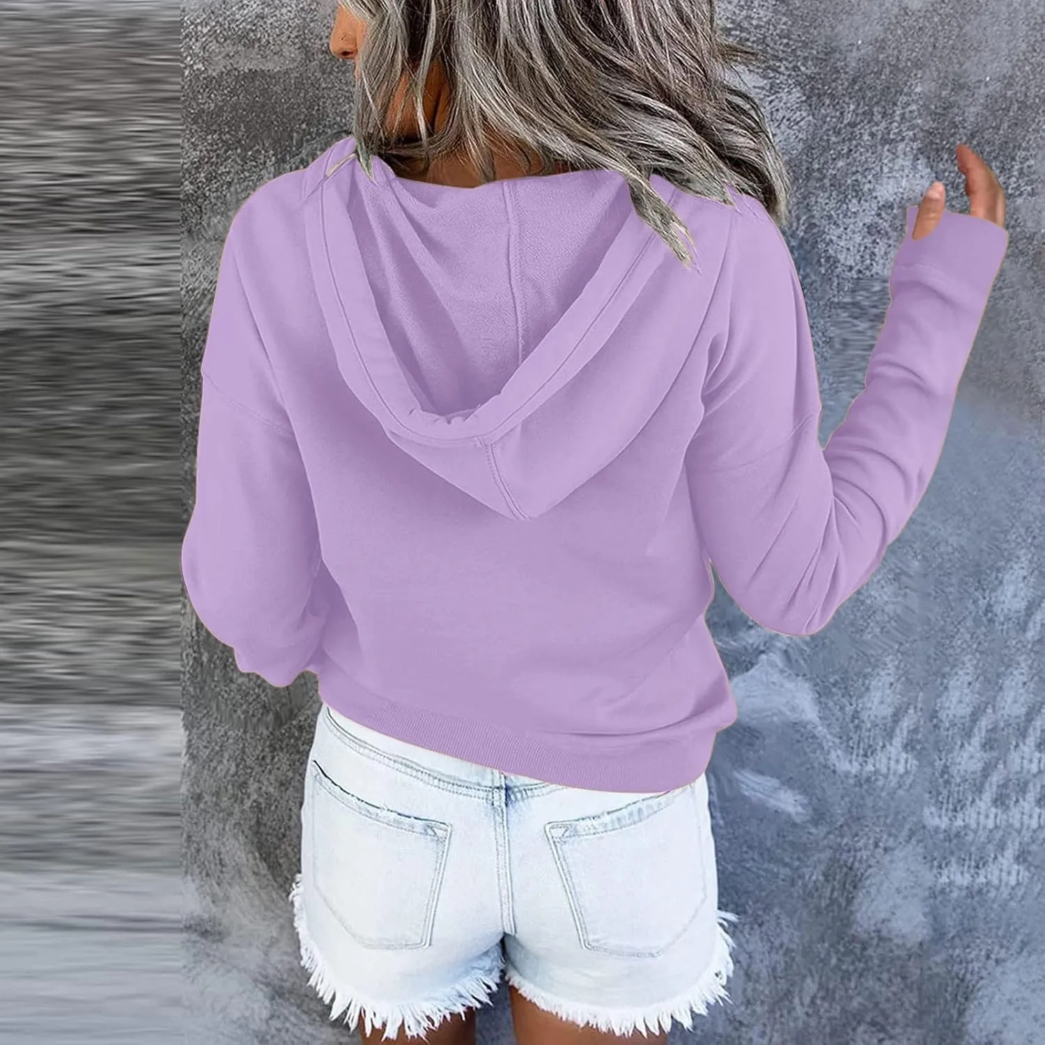 Womens Casual Button Down Hoodies Drawstring Long Sleeve Pullover Hooded Sweatshirt Fall Outfits Clothes Thumb Hole