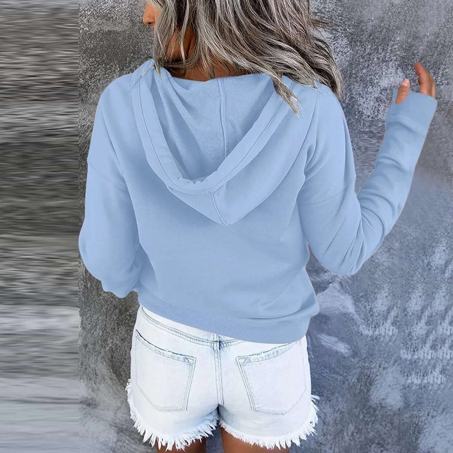 Womens Casual Button Down Hoodies Drawstring Long Sleeve Pullover Hooded Sweatshirt Fall Outfits Clothes Thumb Hole