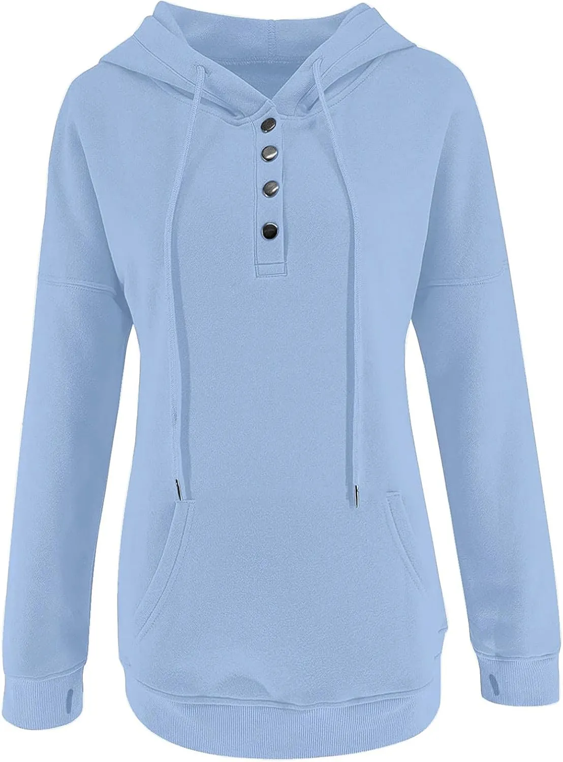 Womens Casual Button Down Hoodies Drawstring Long Sleeve Pullover Hooded Sweatshirt Fall Outfits Clothes Thumb Hole