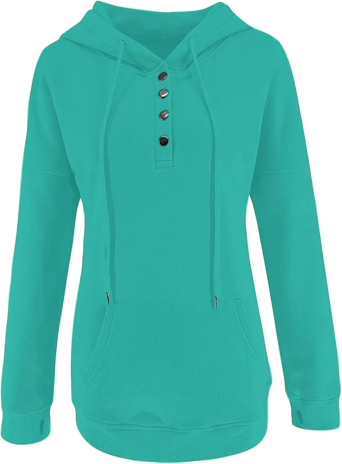 Womens Casual Button Down Hoodies Drawstring Long Sleeve Pullover Hooded Sweatshirt Fall Outfits Clothes Thumb Hole