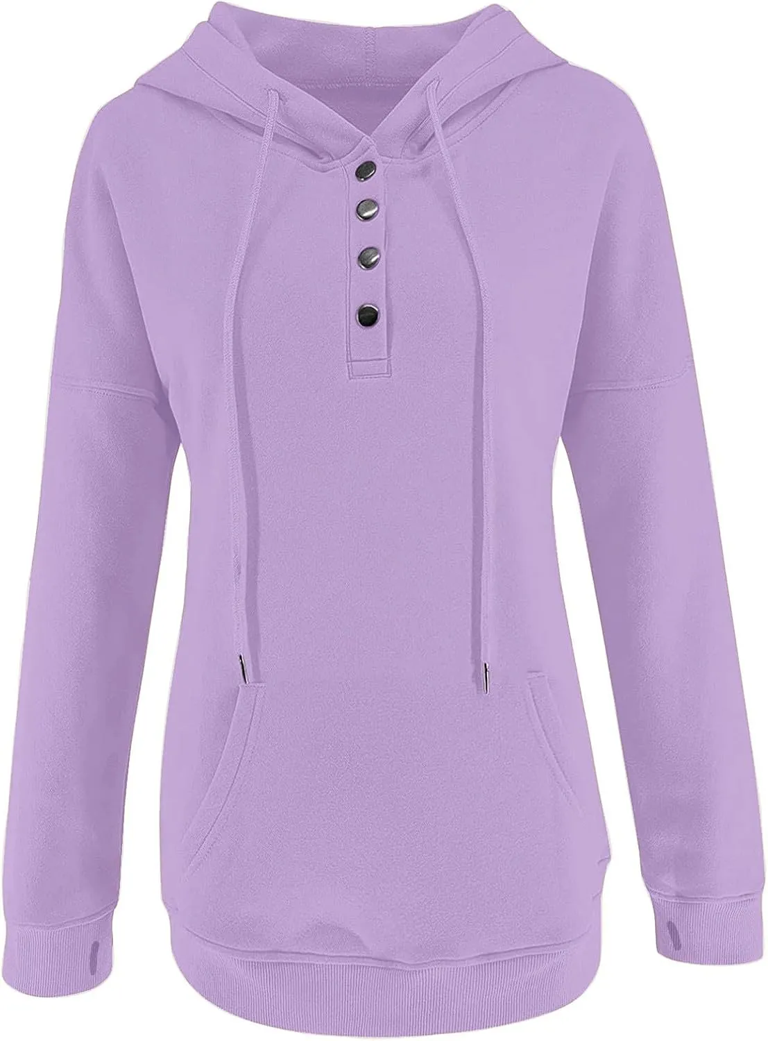 Womens Casual Button Down Hoodies Drawstring Long Sleeve Pullover Hooded Sweatshirt Fall Outfits Clothes Thumb Hole