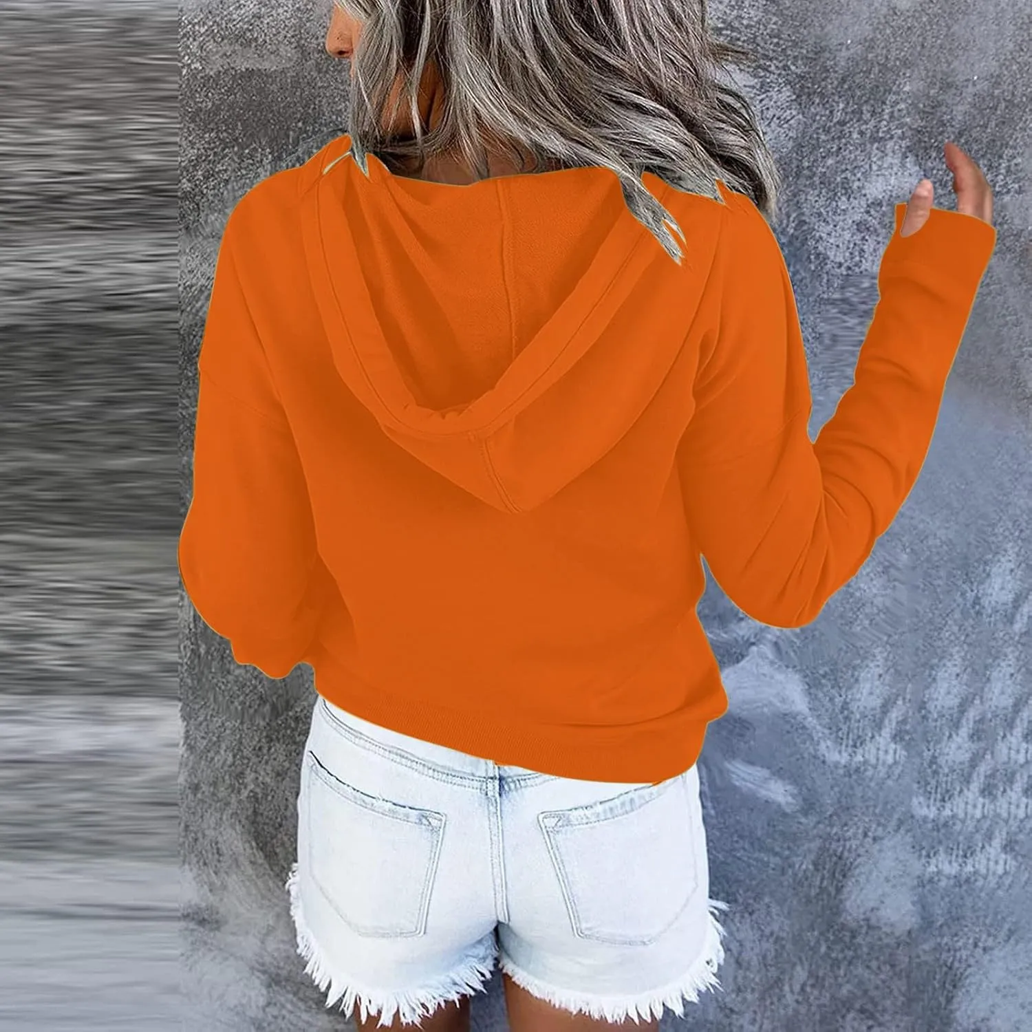 Womens Casual Button Down Hoodies Drawstring Long Sleeve Pullover Hooded Sweatshirt Fall Outfits Clothes Thumb Hole