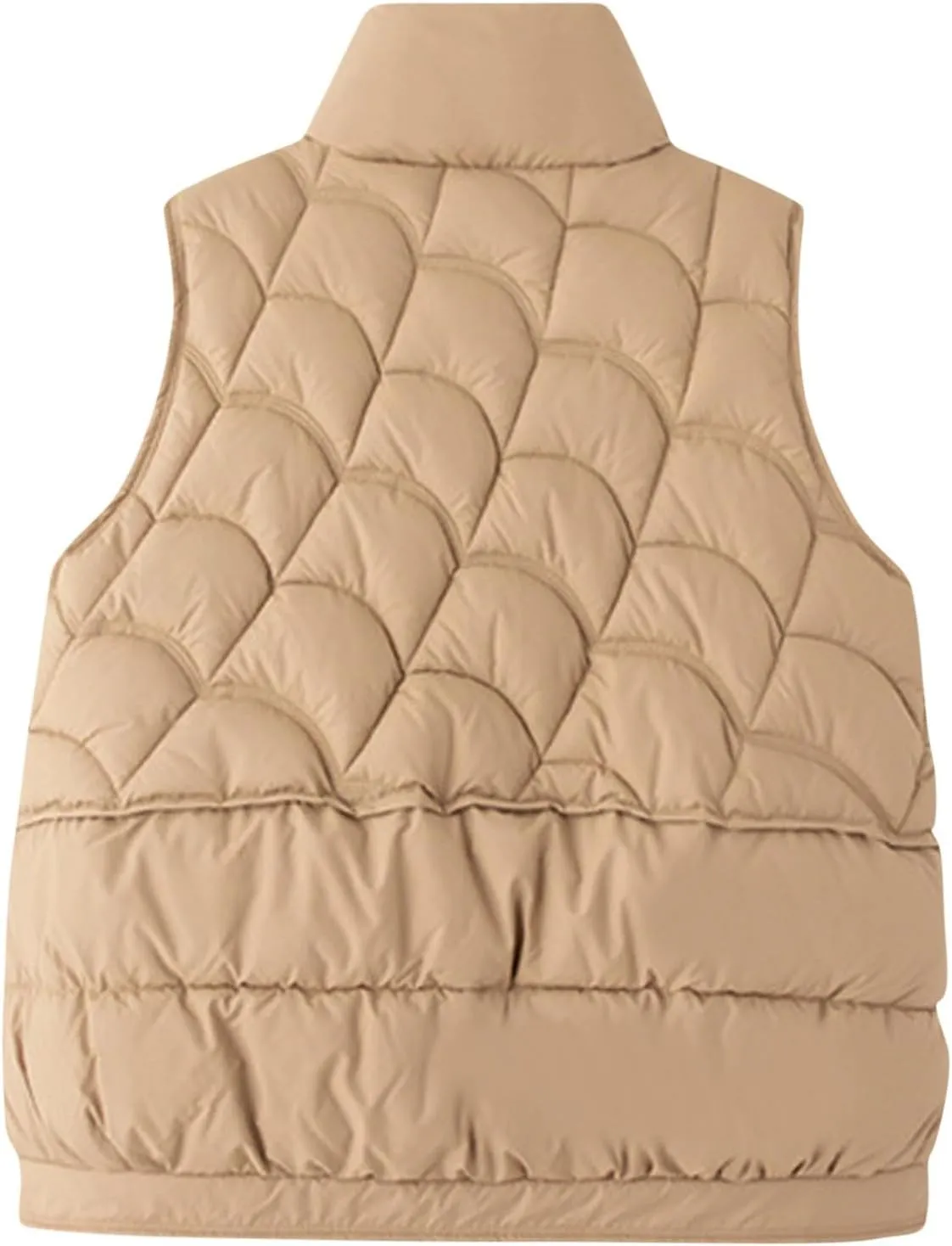 Womens Casual Winter Puffer Vest Sleeveless Cropped Coat Warm Stand Collar Cotton Padded Down Gilet Jacket with Pockets