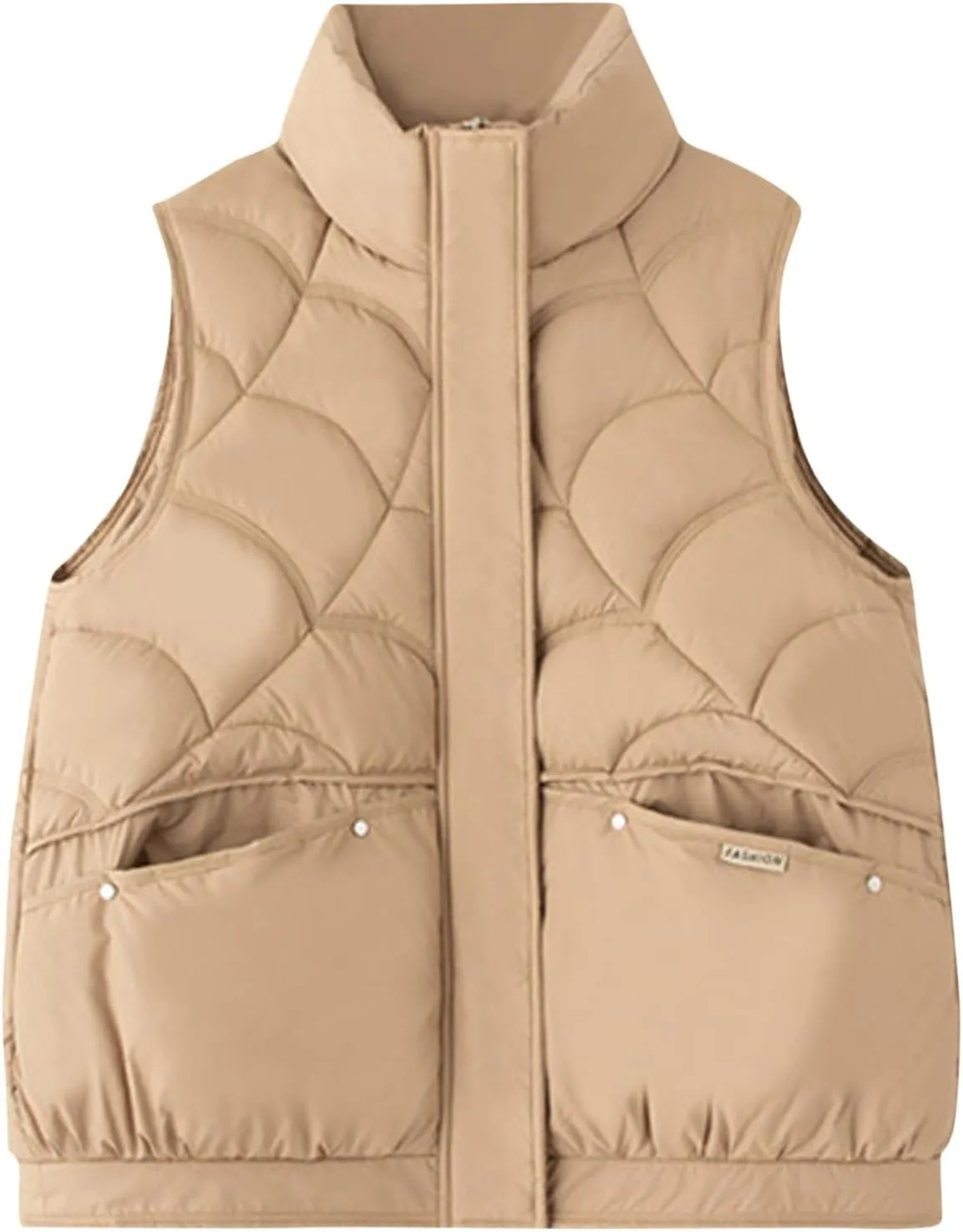Womens Casual Winter Puffer Vest Sleeveless Cropped Coat Warm Stand Collar Cotton Padded Down Gilet Jacket with Pockets