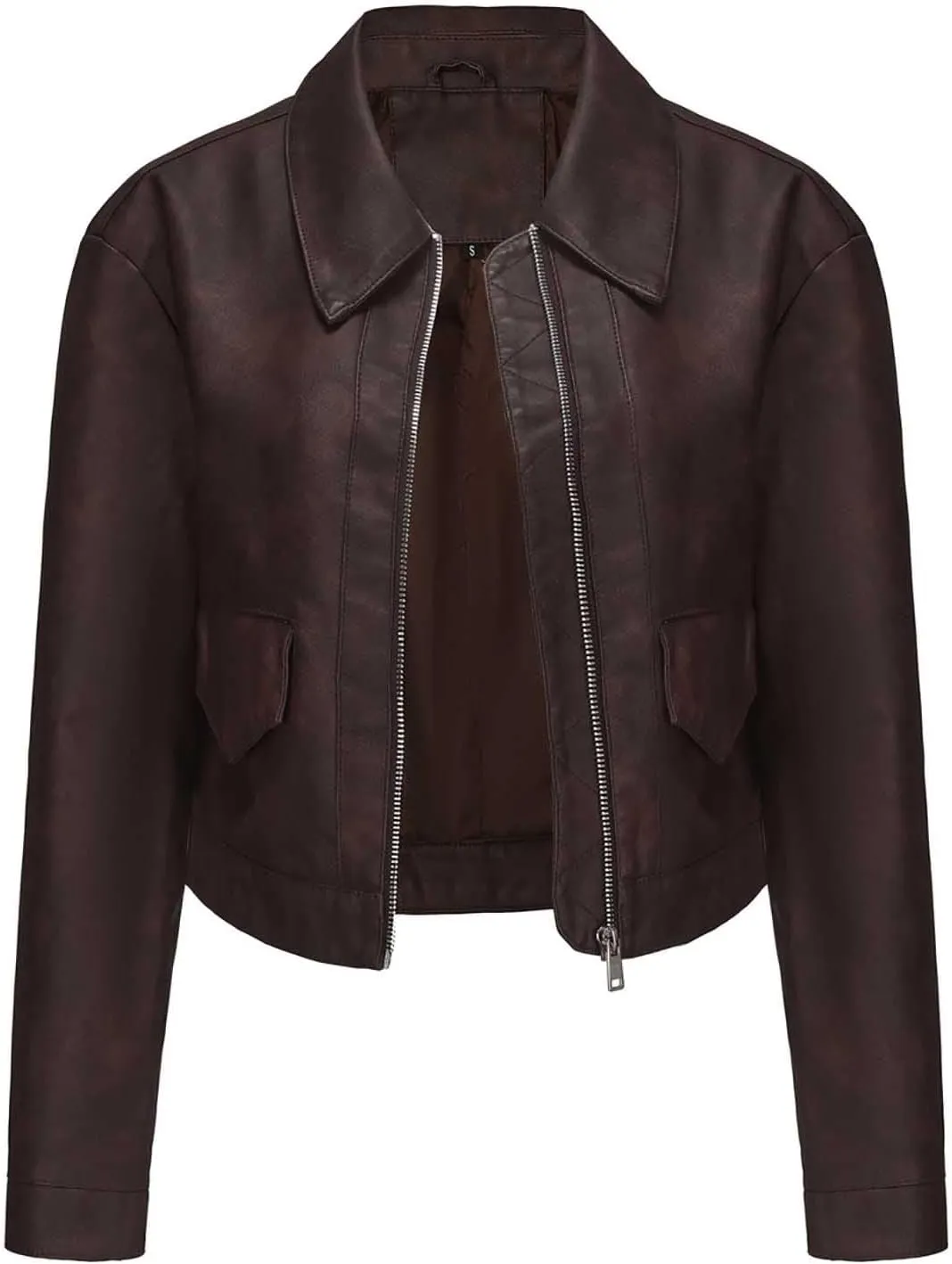 Women's Cropped Faux Leather Jacket Zip Up Motorcycle Jacket Moto Biker Blazer PU Short Coat Fashion Y2k Streetwear