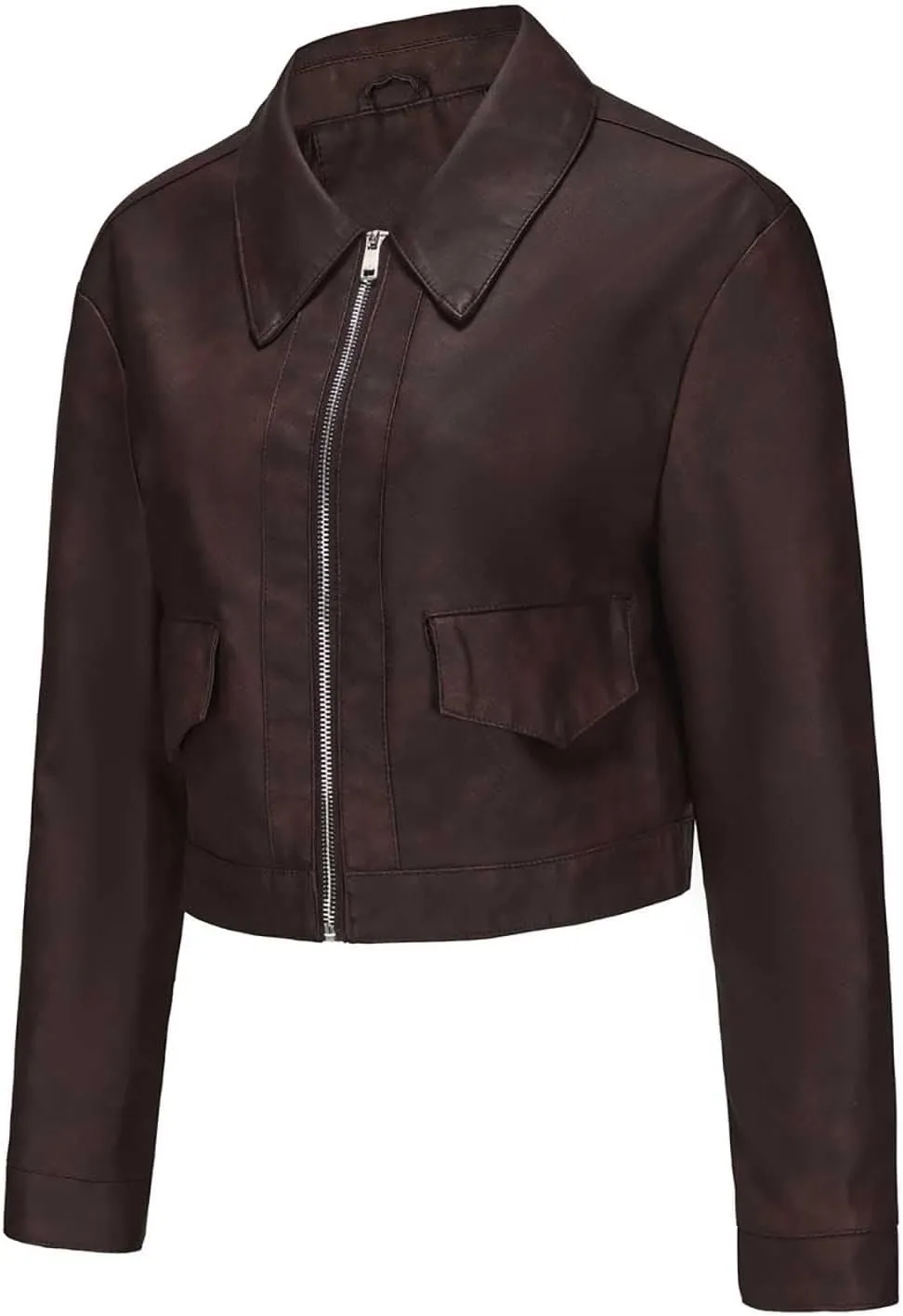 Women's Cropped Faux Leather Jacket Zip Up Motorcycle Jacket Moto Biker Blazer PU Short Coat Fashion Y2k Streetwear