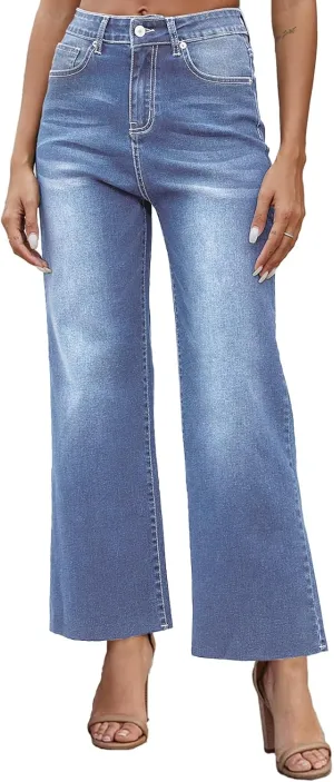 Womens Cropped Jeans high Waisted Wide Leg Baggy Jeans for Women