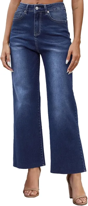 Womens Cropped Jeans high Waisted Wide Leg Baggy Jeans for Women