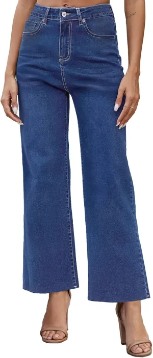 Womens Cropped Jeans high Waisted Wide Leg Baggy Jeans for Women