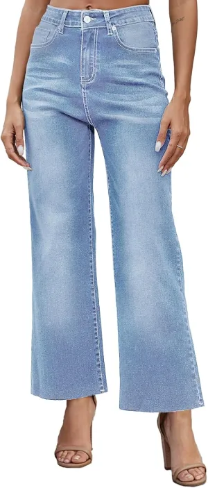 Womens Cropped Jeans high Waisted Wide Leg Baggy Jeans for Women