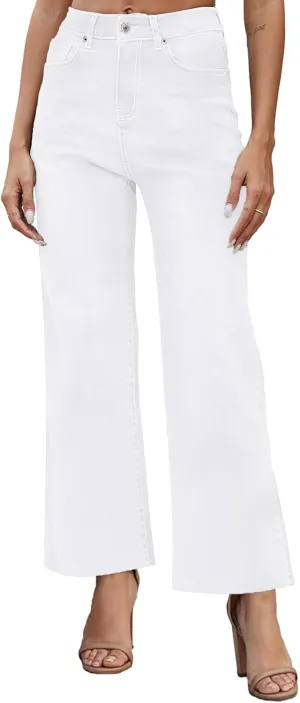 Womens Cropped Jeans high Waisted Wide Leg Baggy Jeans for Women