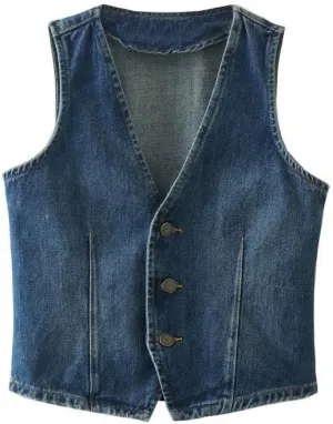 Women's Denim Vest Sleeveless Jean Jacket Top for Women - Fashionable Waistcoat with Denim Vest Top for Women-A