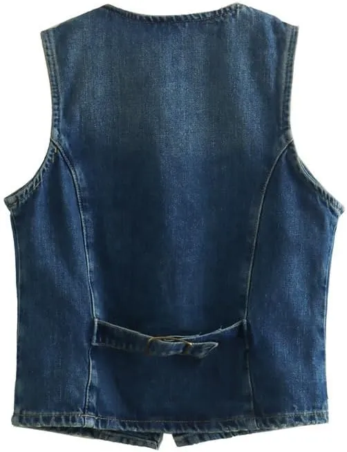 Women's Denim Vest Sleeveless Jean Jacket Top for Women - Fashionable Waistcoat with Denim Vest Top for Women-A