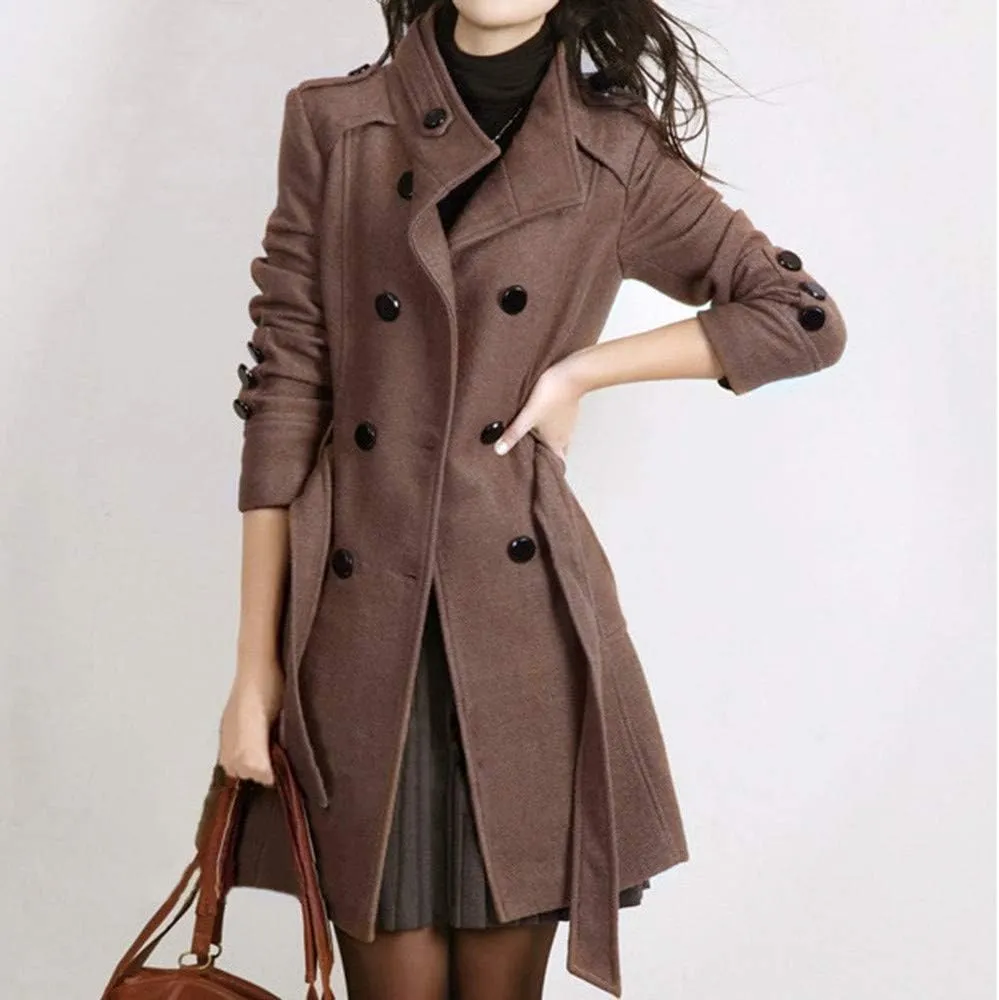 Women's Double Breasted Duster Trench Coat Slim Full Length Maxi Long Overcoat Long Peacoat