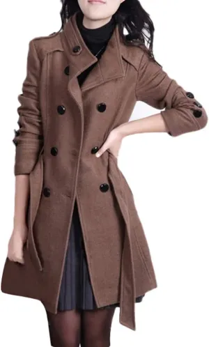 Women's Double Breasted Duster Trench Coat Slim Full Length Maxi Long Overcoat Long Peacoat