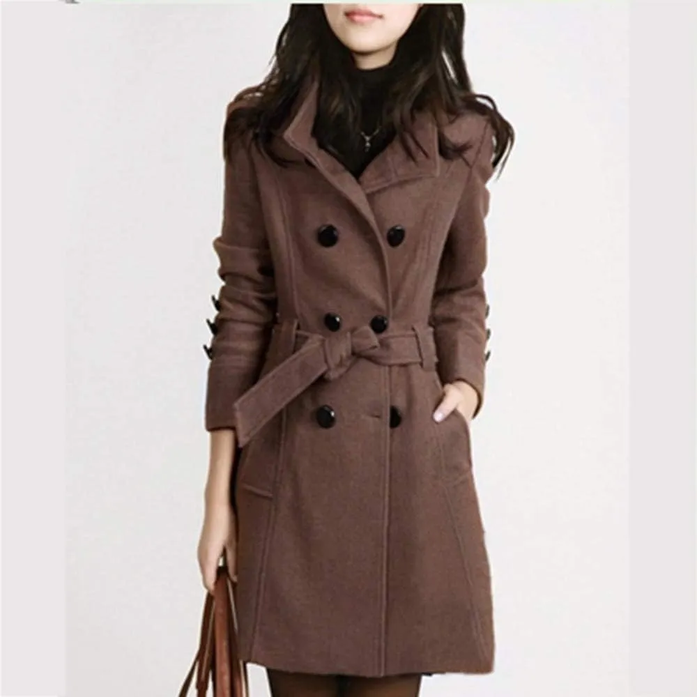 Women's Double Breasted Duster Trench Coat Slim Full Length Maxi Long Overcoat Long Peacoat