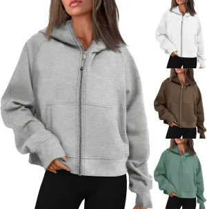Women's Fashion Hoodies & Sweatshirts Casual Long Sleeve y2k Clothes Full Zip Up Cropped Hoodie Jacket With Pockets