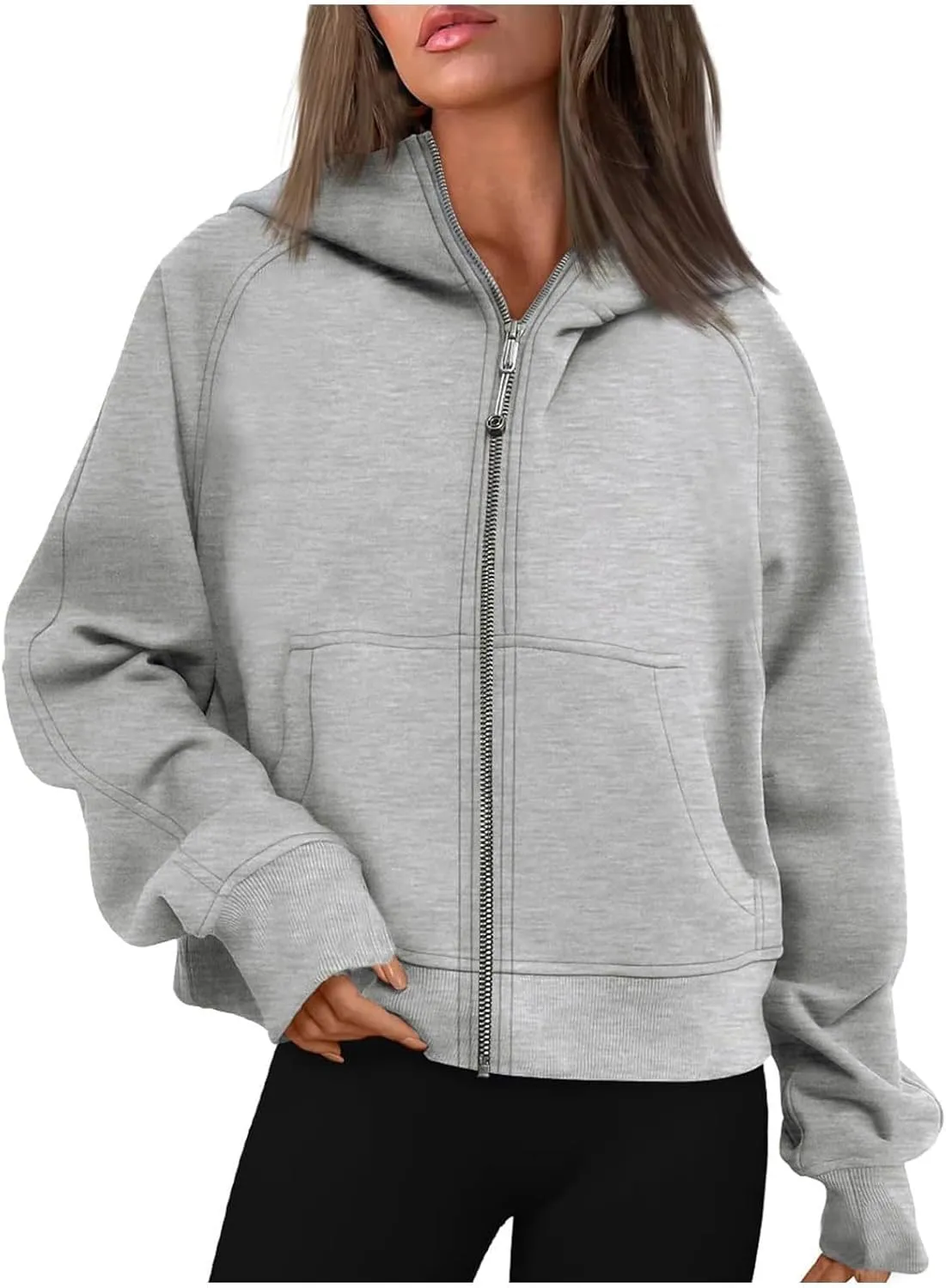 Women's Fashion Hoodies & Sweatshirts Casual Long Sleeve y2k Clothes Full Zip Up Cropped Hoodie Jacket With Pockets