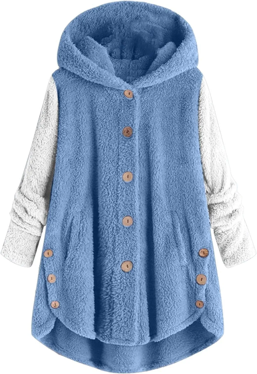Womens Fleece Jackets Sherpa Winter Hooded Fuzzy Coats Oversized Button Down Cardigan Sweater Warm Jacket with Pocket